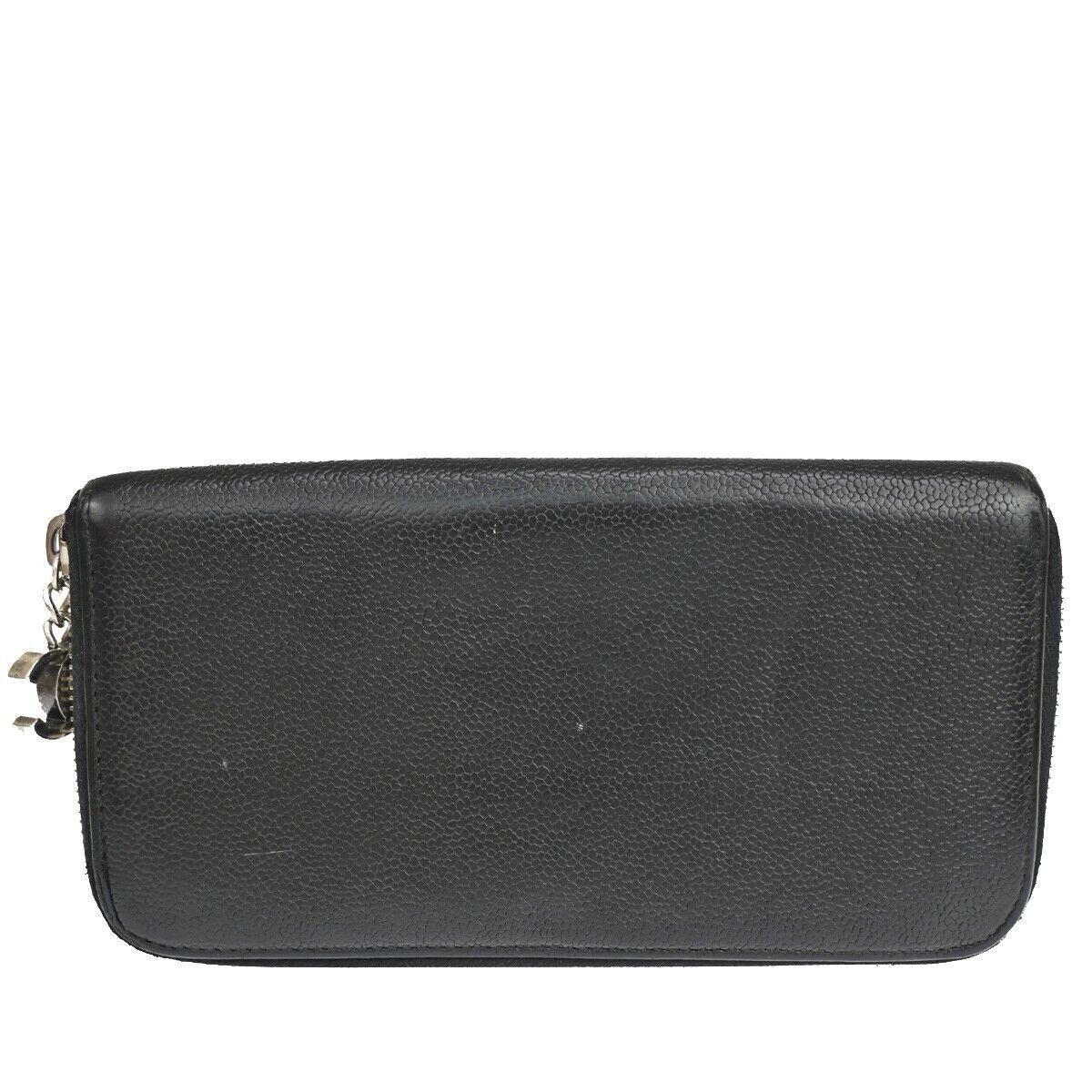 CHANEL CC Logo Zipper Long Bifold Wallet Purse Caviar Skin Leather Black 38YC420