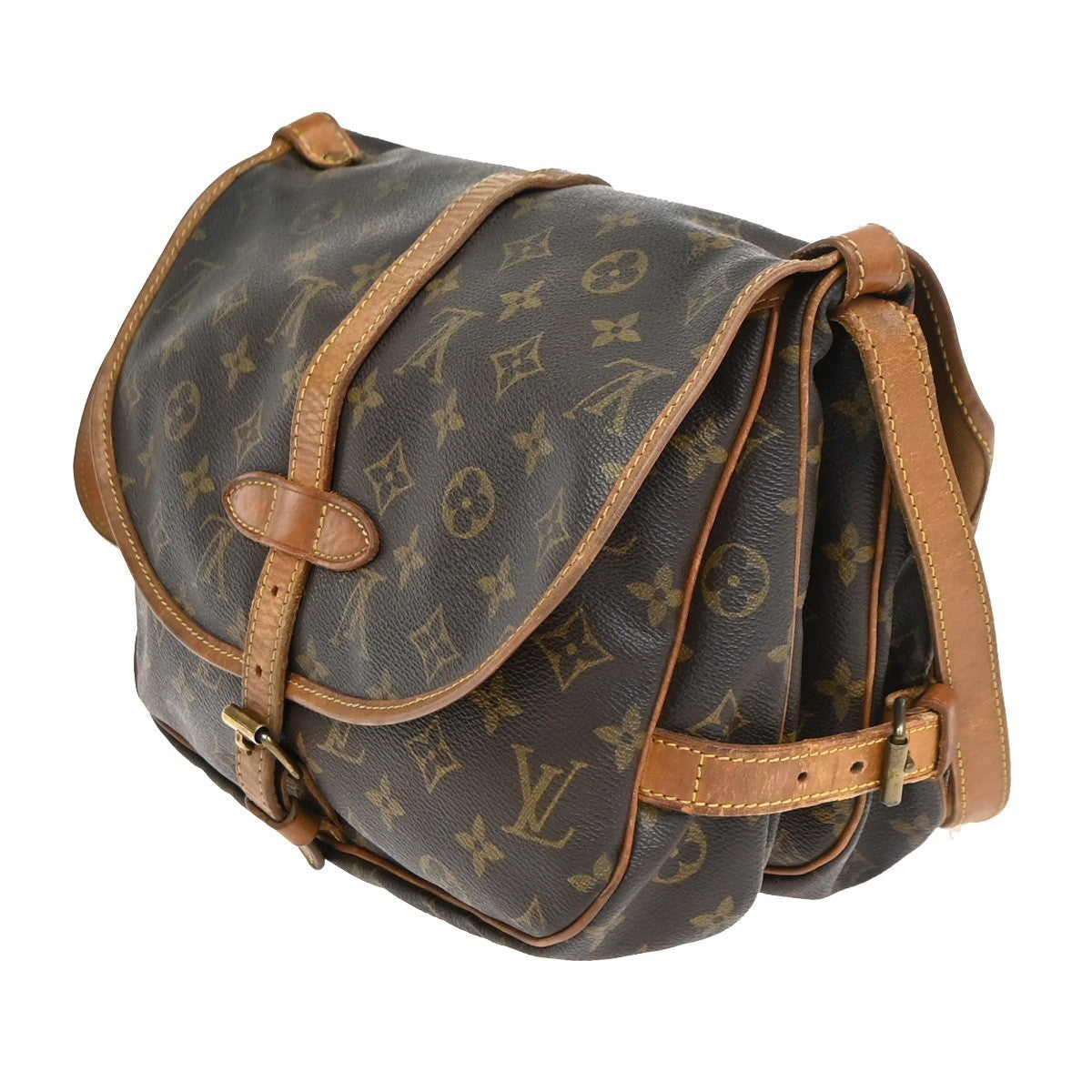 LOUIS VUITTON Logo Saumur 30 Shoulder Bag Monogram Leather Brown M42256 31YJ183