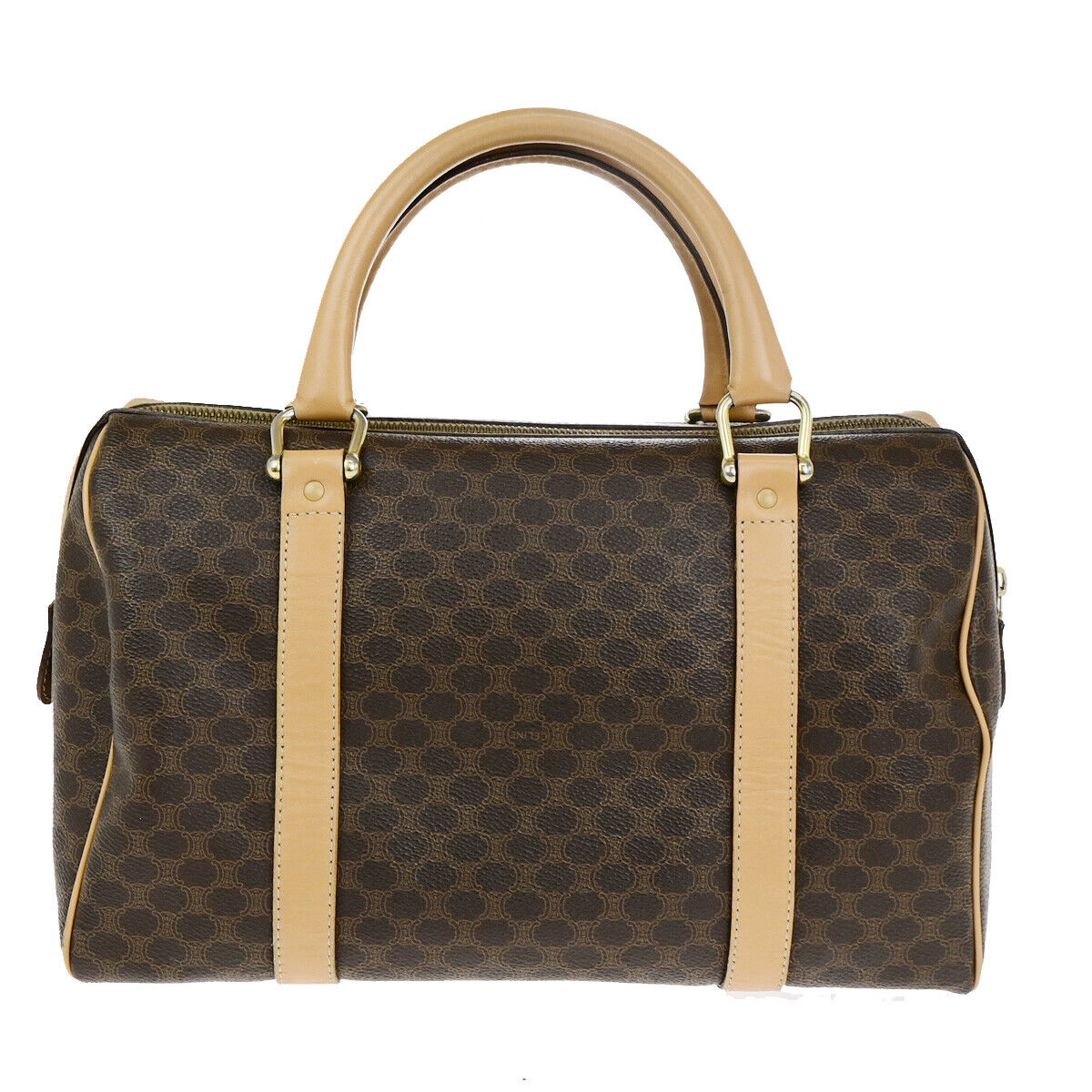 CELINE Logo Macadam Pattern Travel Hand Bag PVC Leather Brown GHW Italy 81YG592