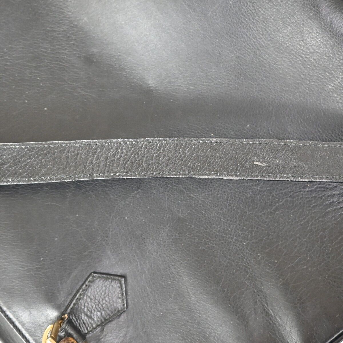 GUCCI Logo Bamboo 2Way Shoulder Hand Bag Leather Black Gold Italy 01DA076