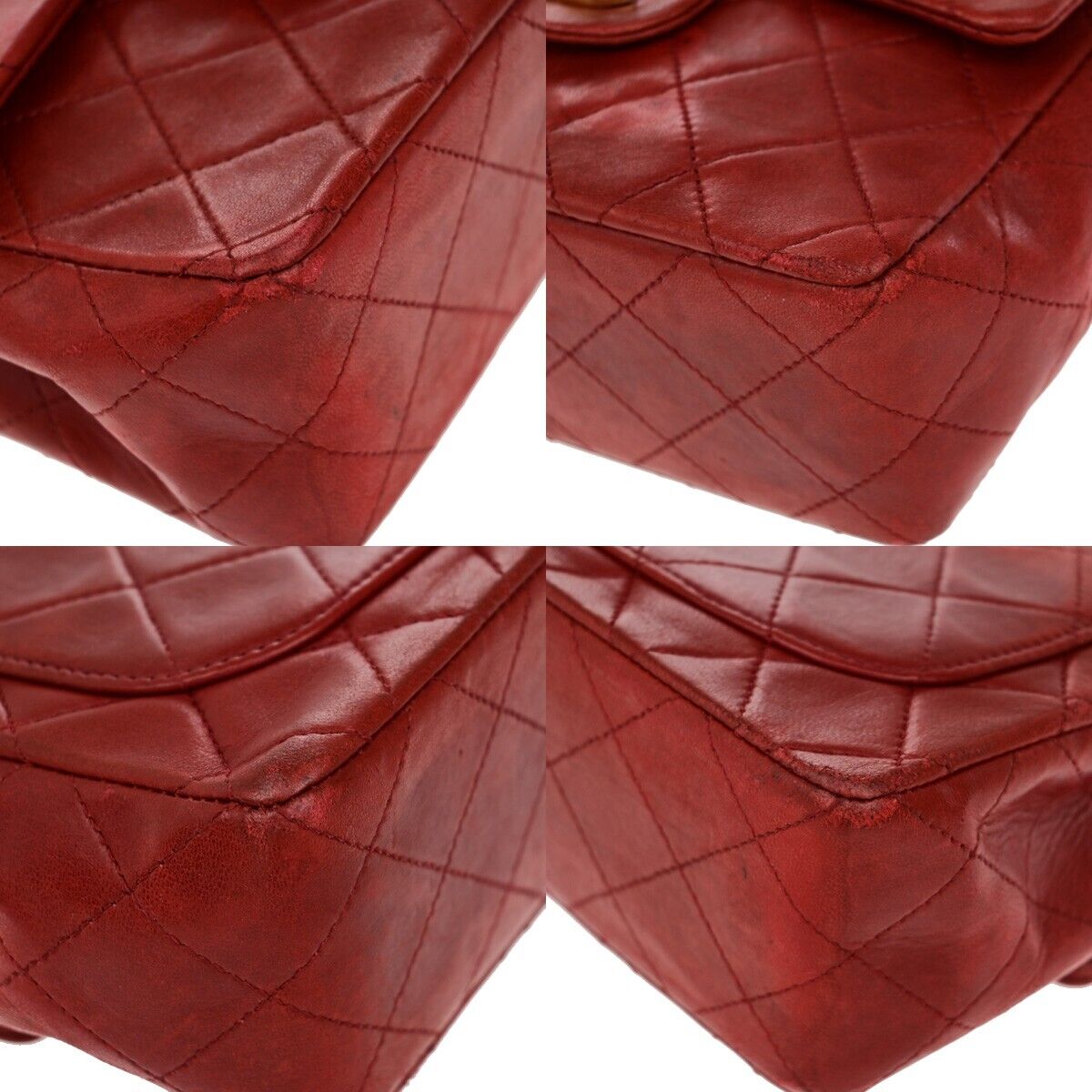 CHANEL CC Logo Mini Matelasse Chain Shoulder Bag Leather Red Vintage 673RF237
