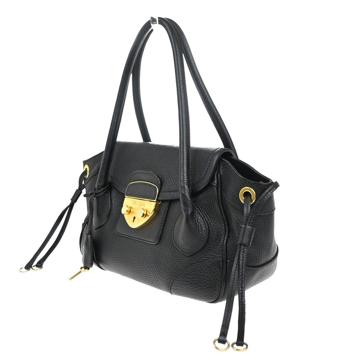 PRADA Logo Shoulder Hand Bag Leather Black GHW 76KP396