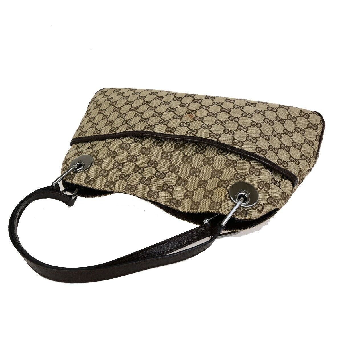 GUCCI Logo GG Pattern Shoulder Tote Bag Canvas Leather Brown SHW Italy 67EC877