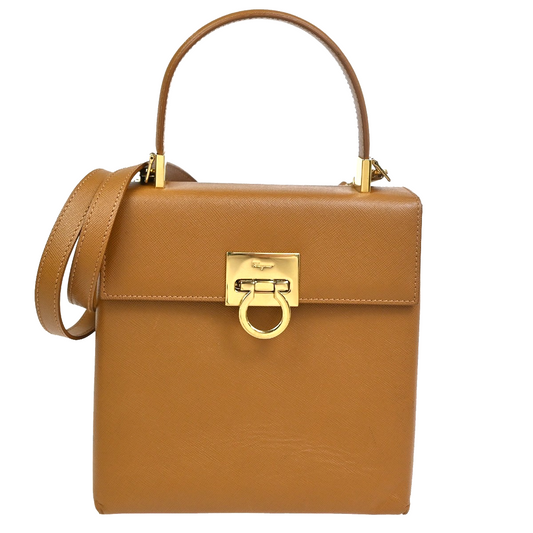 SALVATORE FERRAGAMO Gancini 2Way Shoulder Hand Bag Leather Brown GHW 83RL905