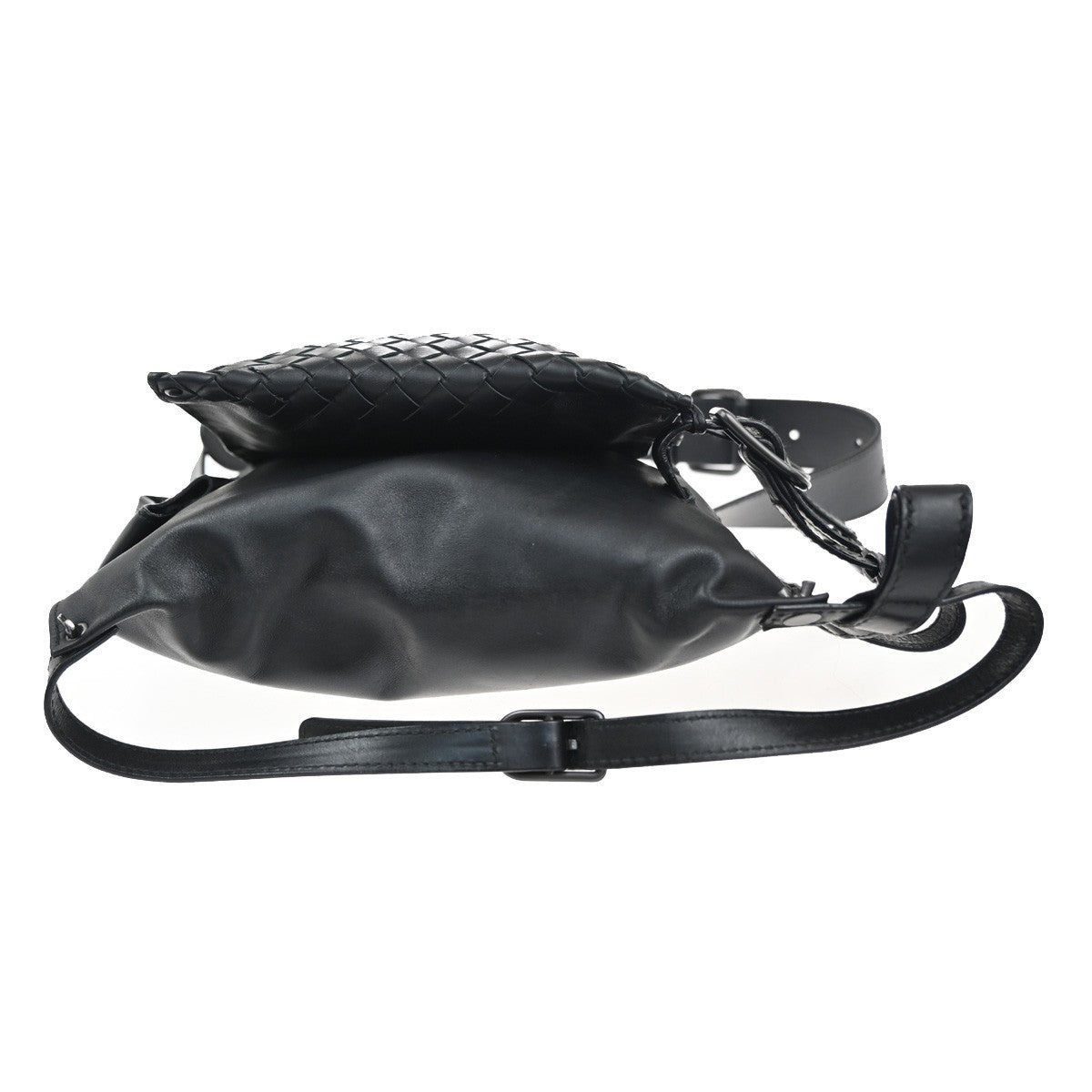 BOTTEGA VENETA Logo Intrecciato Body Bum Bag Leather Black Italy 12RL727