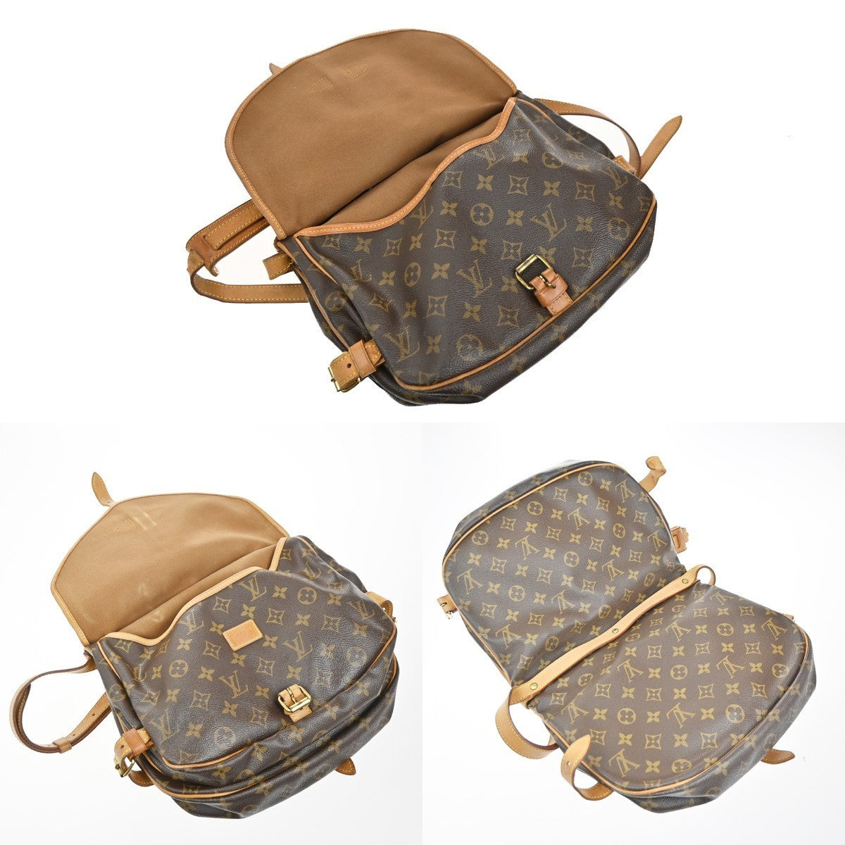 LOUIS VUITTON Logo Saumur 30 Shoulder Bag Monogram Leather Brown M42256 73KP436