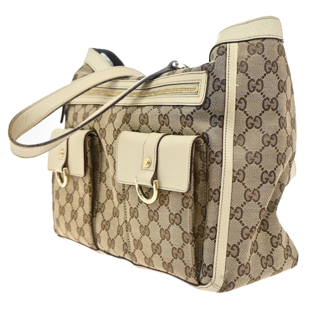 GUCCI Logo GG pattern Shoulder Tote Bag Canvas Leather Brown White Italy 85KP250