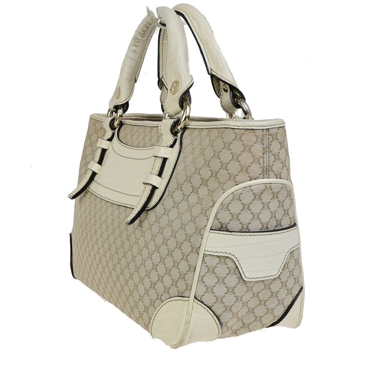 CELINE Logo Boogie Macadam Hand Bag Leather Canvas Beige Italy 67FB204