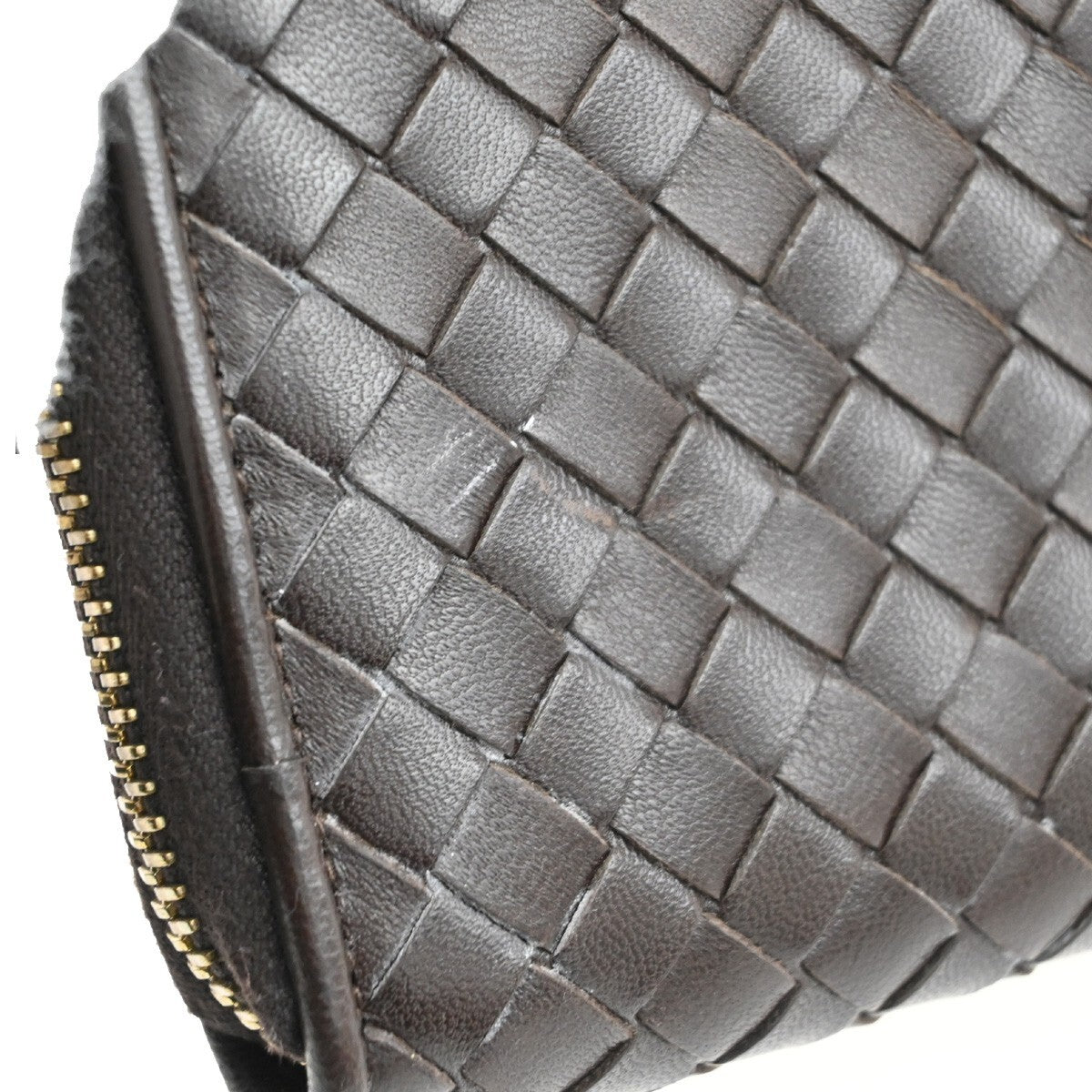 BOTTEGA VENETA Logo Intrecciato Long Zipper Around Wallet Leather Brown 65EE345