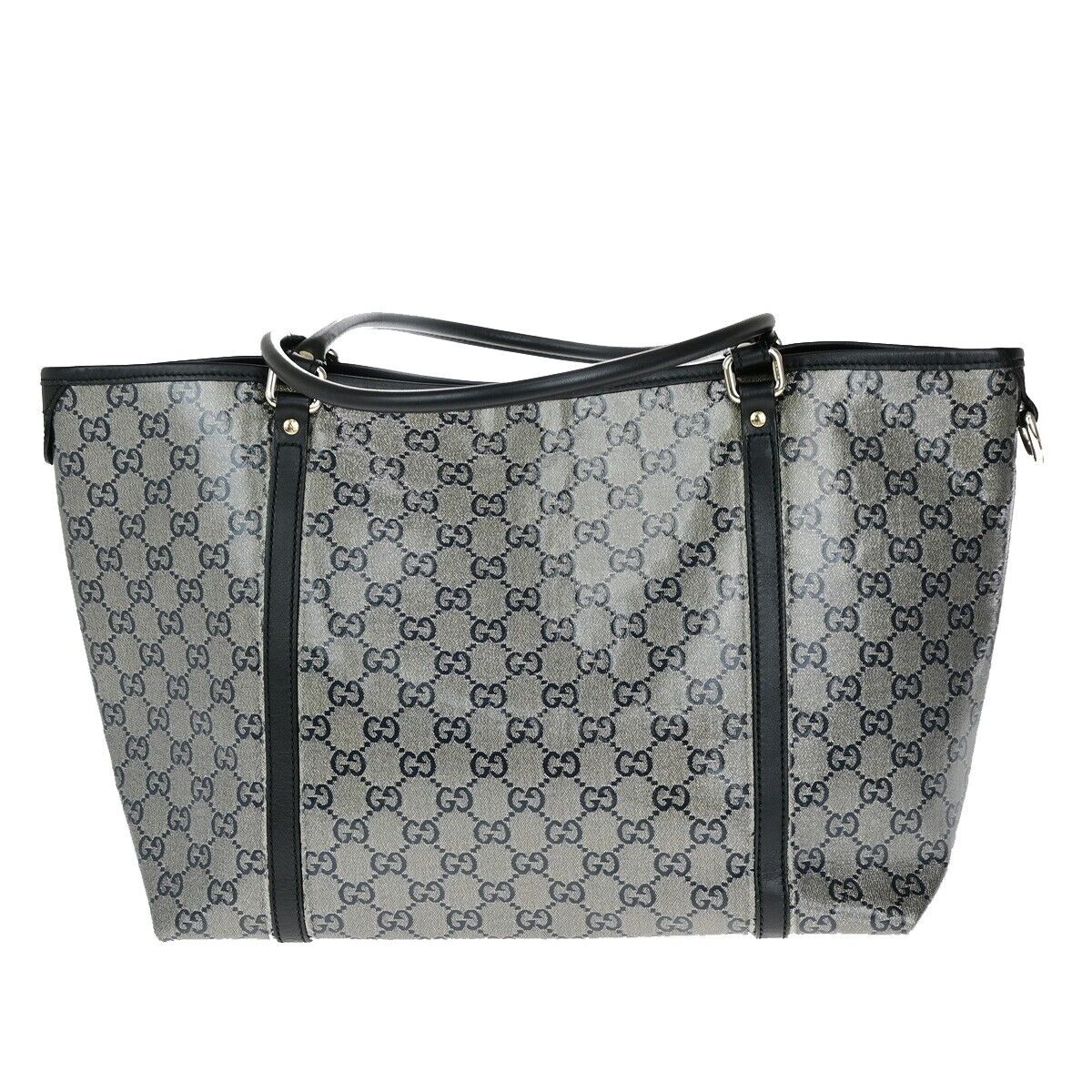 GUCCI GG Pattern Crystal Shoulder Bag Coating Canvas Leather Black 82EC973