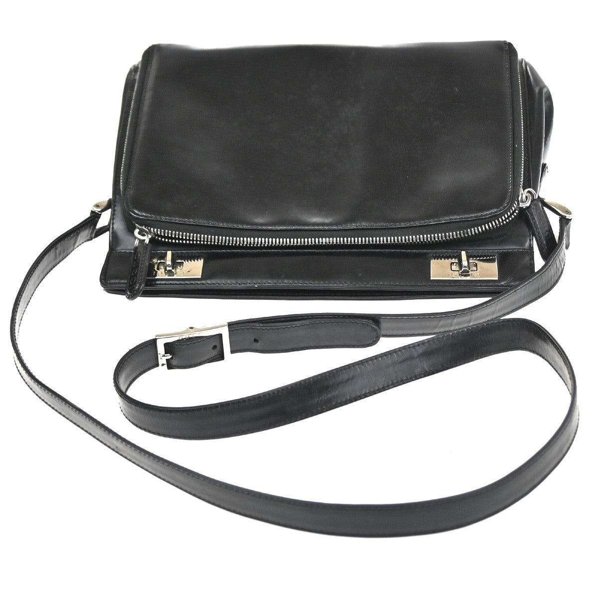 GUCCI Logo Crossbody Shoulder Hand Bag Leather Black SHW Italy 09CB018