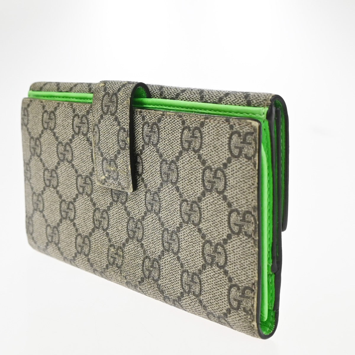GUCCI GG heart Bifold Long Wallet Supreme Leather Green Beige GHW 01KC911