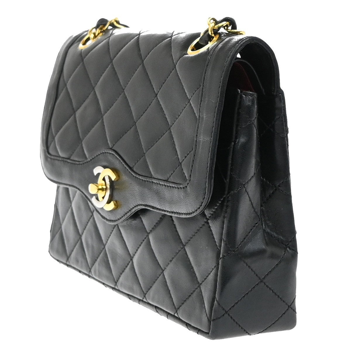 CHANEL PARIS CC Logo Matelasse Chain Mini Shoulder Bag Leather Black 330RF613