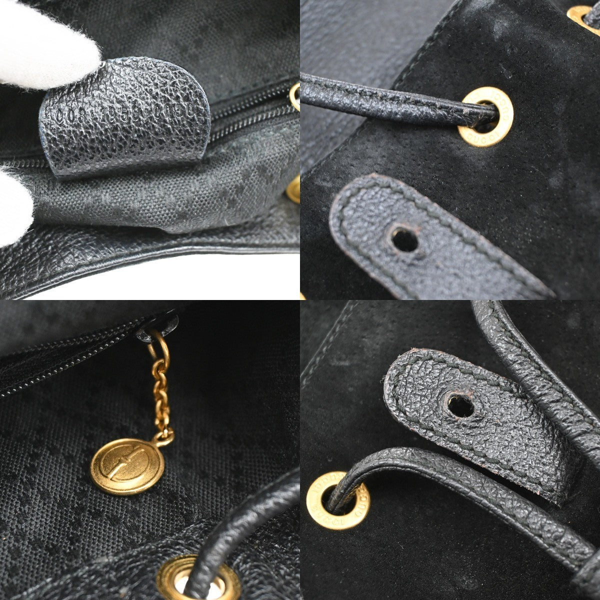 GUCCI Logo GG Pattern Bamboo Backpack Bag Suede Canvas Black SHW Italy 62CA501