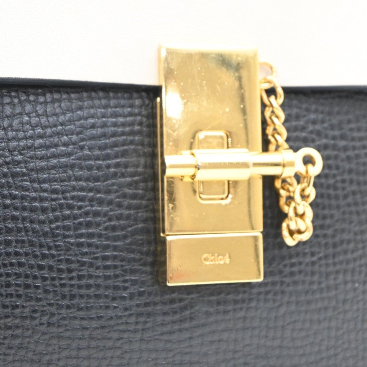 CHLOE Logo Drew Chain Shoulder Bag Embossing Leather Bicolor BK WE Italy 35MA393
