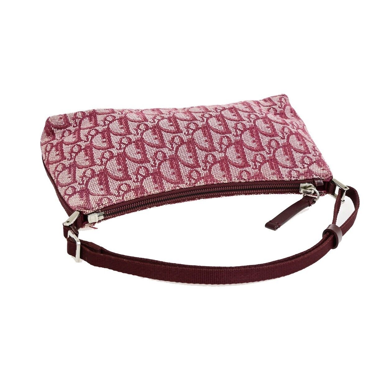 CHRISTIAN DIOR Logo Trotter Pattern Hand Bag Canvas Leather Red SHW 95EE049