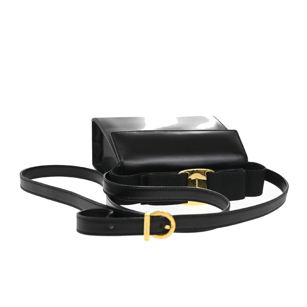 SALVATORE FERRAGAMO Logo Vara 2Way Hand Bag Canvas Leather Black GHW 85YH821