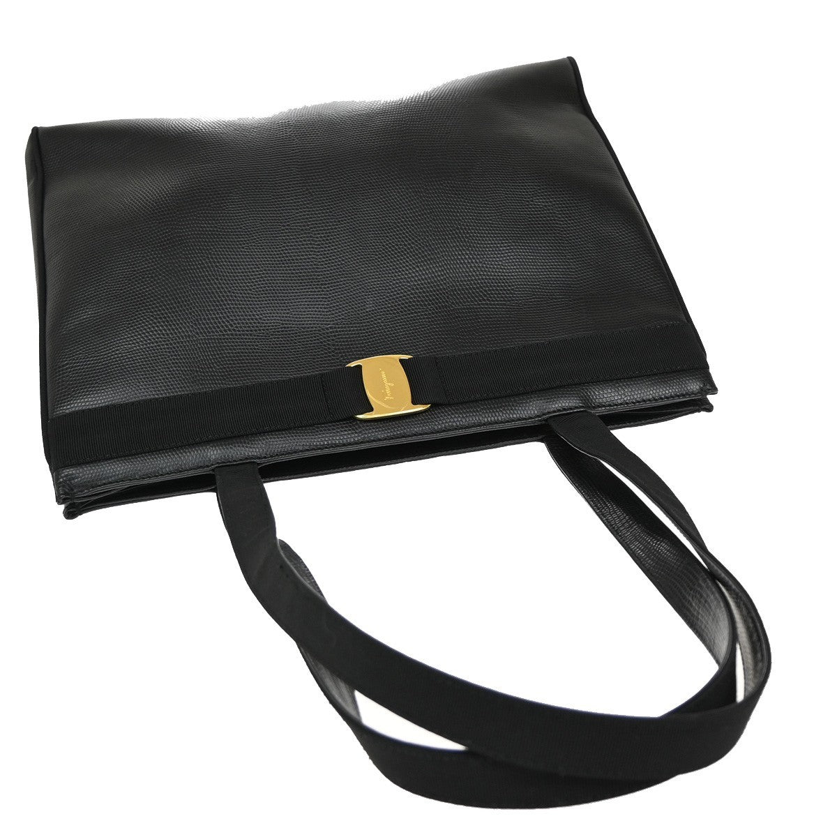 SALVATORE FERRAGAMO Vara Shoulder Bag Embossing Leather Black GHW Italy 67KA945