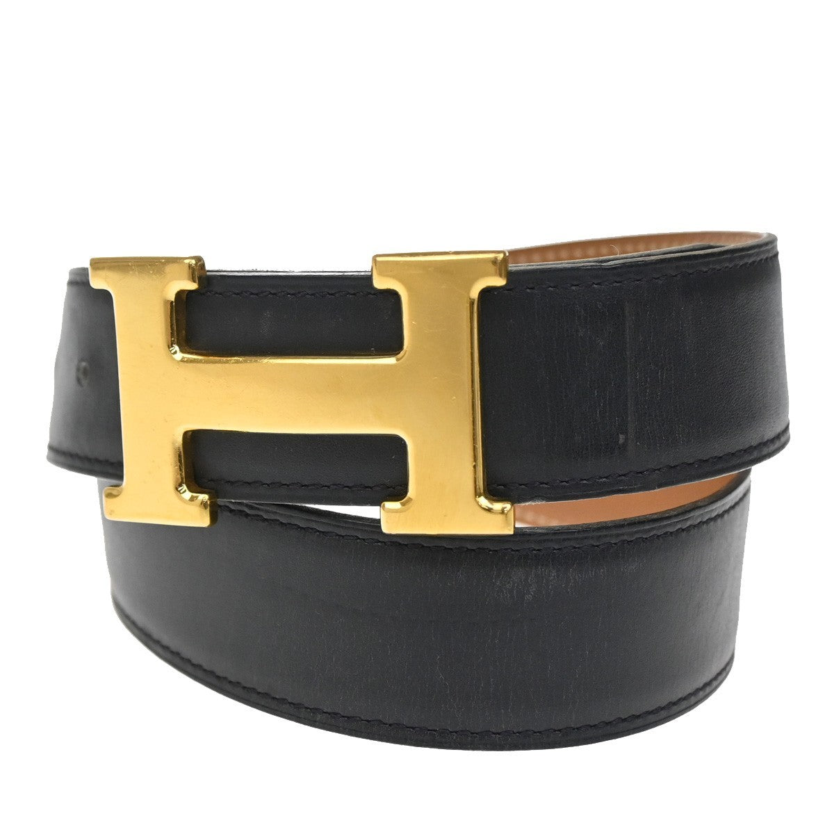 HERMES Constance H Logo Reversible Buckle Belt Leather Size 70 BK BN GHW 38RQ047
