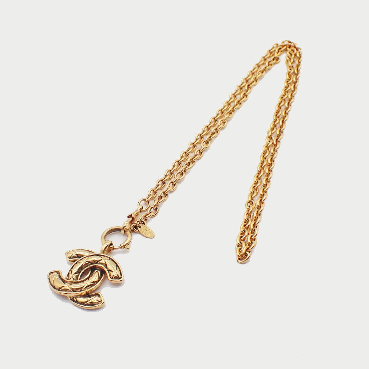 CHANEL CC Logo Chain Charm Pendant Necklace GHW Gold-Plated Vintage 99RL988
