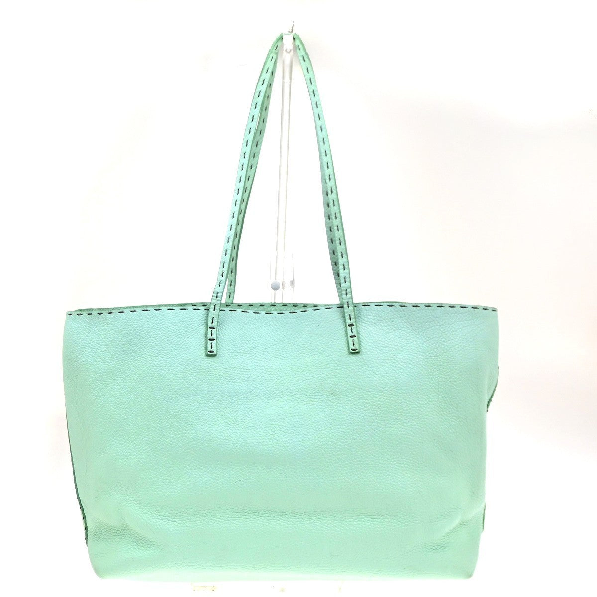 FENDI Selleria Logo Shoulder Tote Hand Bag Leather Green Italy 87MA292