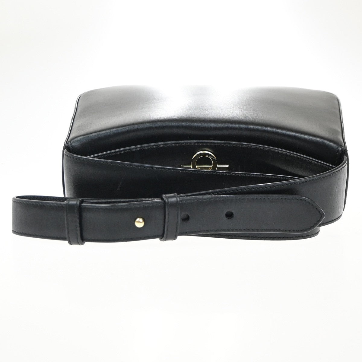 SALVATORE FERRAGAMO Gancini Logo Shoulder Bag Leather Black GHW Italy 30MA368