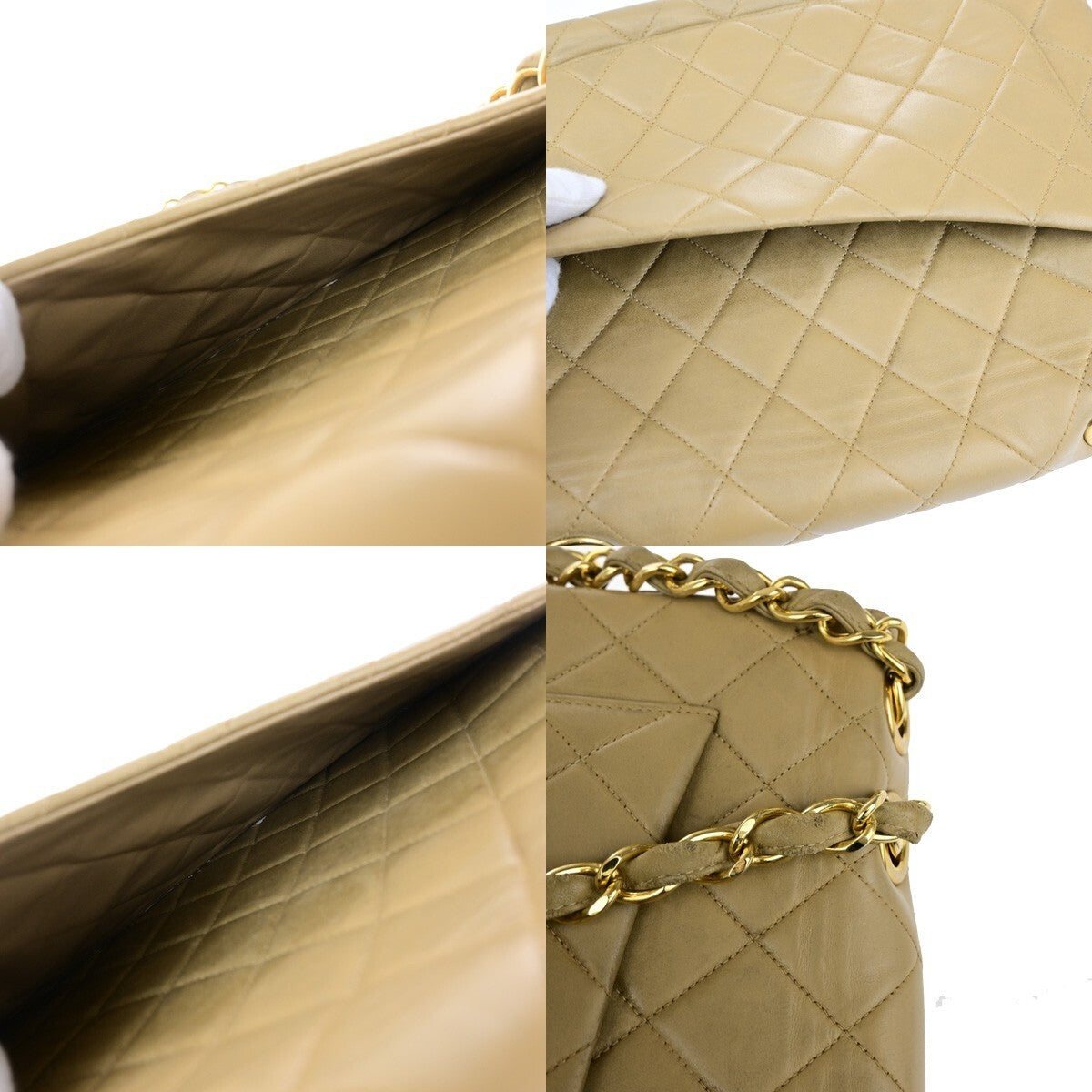 CHANEL CC Matelasse 30 Chain Shoulder Bag Leather Beige GHW Vintage 309RK218
