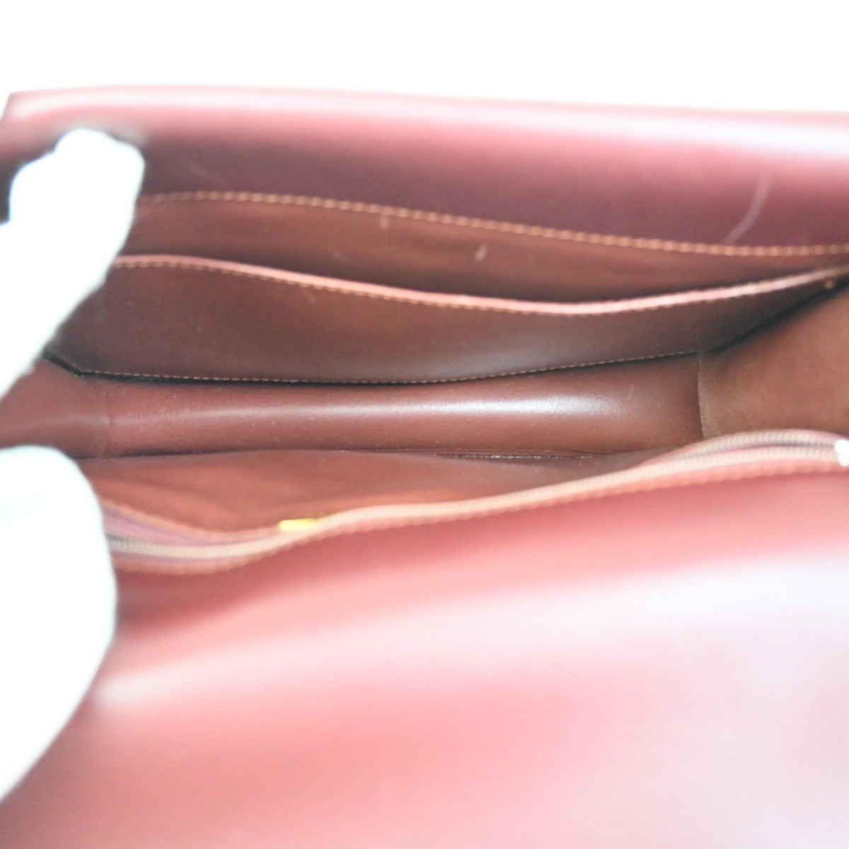 MUST DE CARTIER 2C Logo Two Flap Shoulder Bag Leather Bordeaux GHW Spain 37ZA278