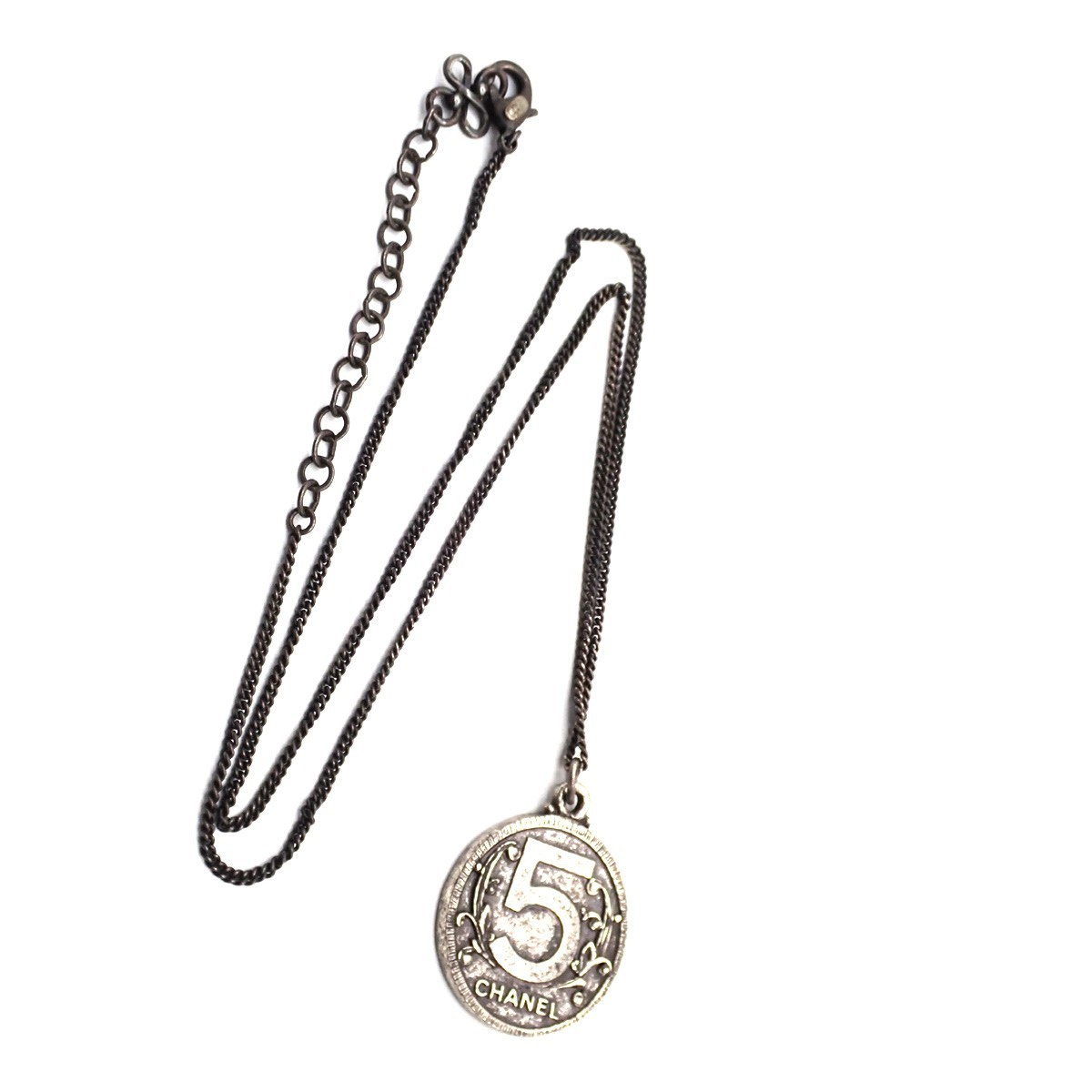CHANEL CC Logo Mademoiselle Coin Pendant 03P Necklace Metal France 85RL891