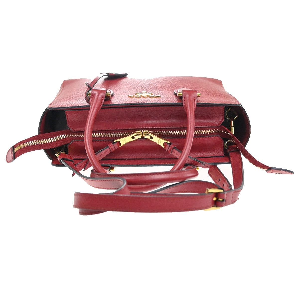 PRADA Galleria Logo 2way Shoulder Hand Bag Saffiano Leather Red GHW 11KC716