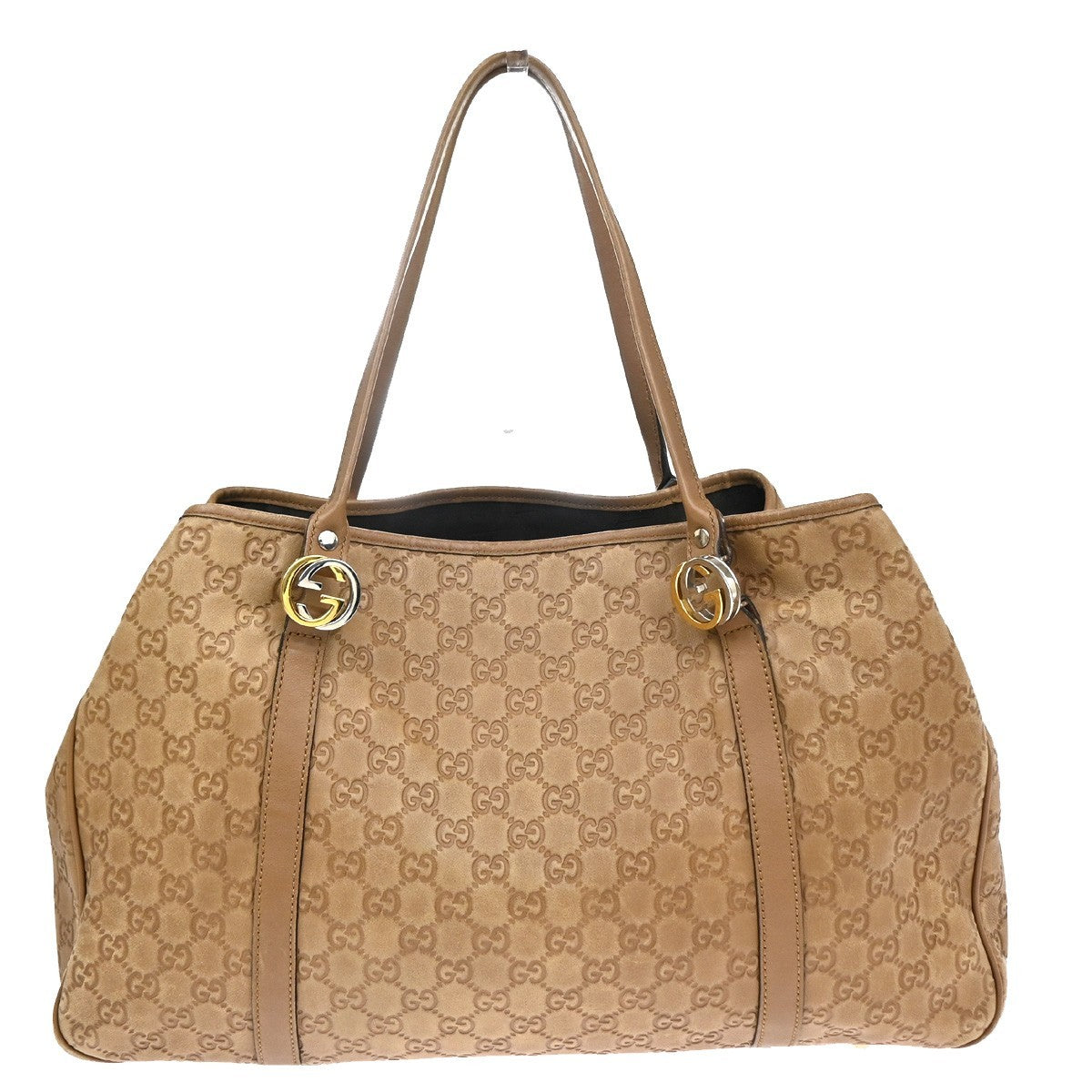 GUCCI Logo Twins Guccissima Shoulder Tote Bag Leather Brown Italy 80YJ201
