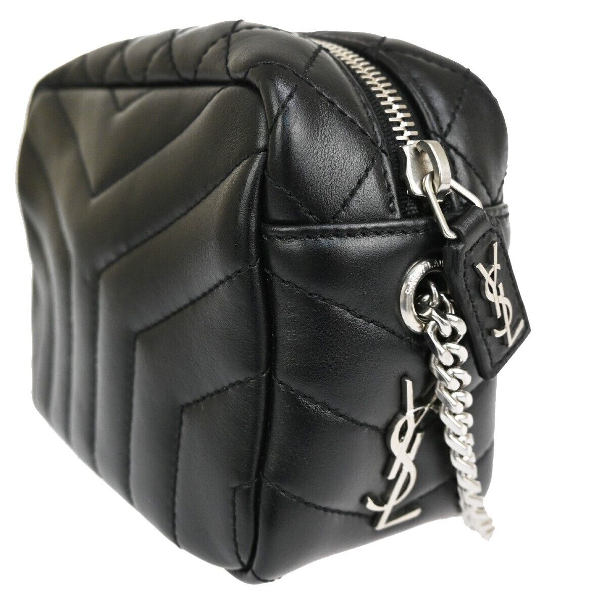 SAINT LAURENT YSL Logo Chain Mini Shoulder Bag Leather Black SHW Italy 683RJ193