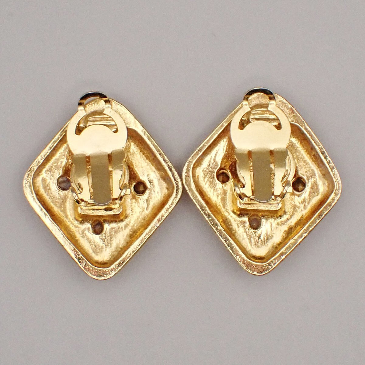 CHANEL Logo Rhinestone Diamond Shape Button Earrings Clip-On GHW 31RL075