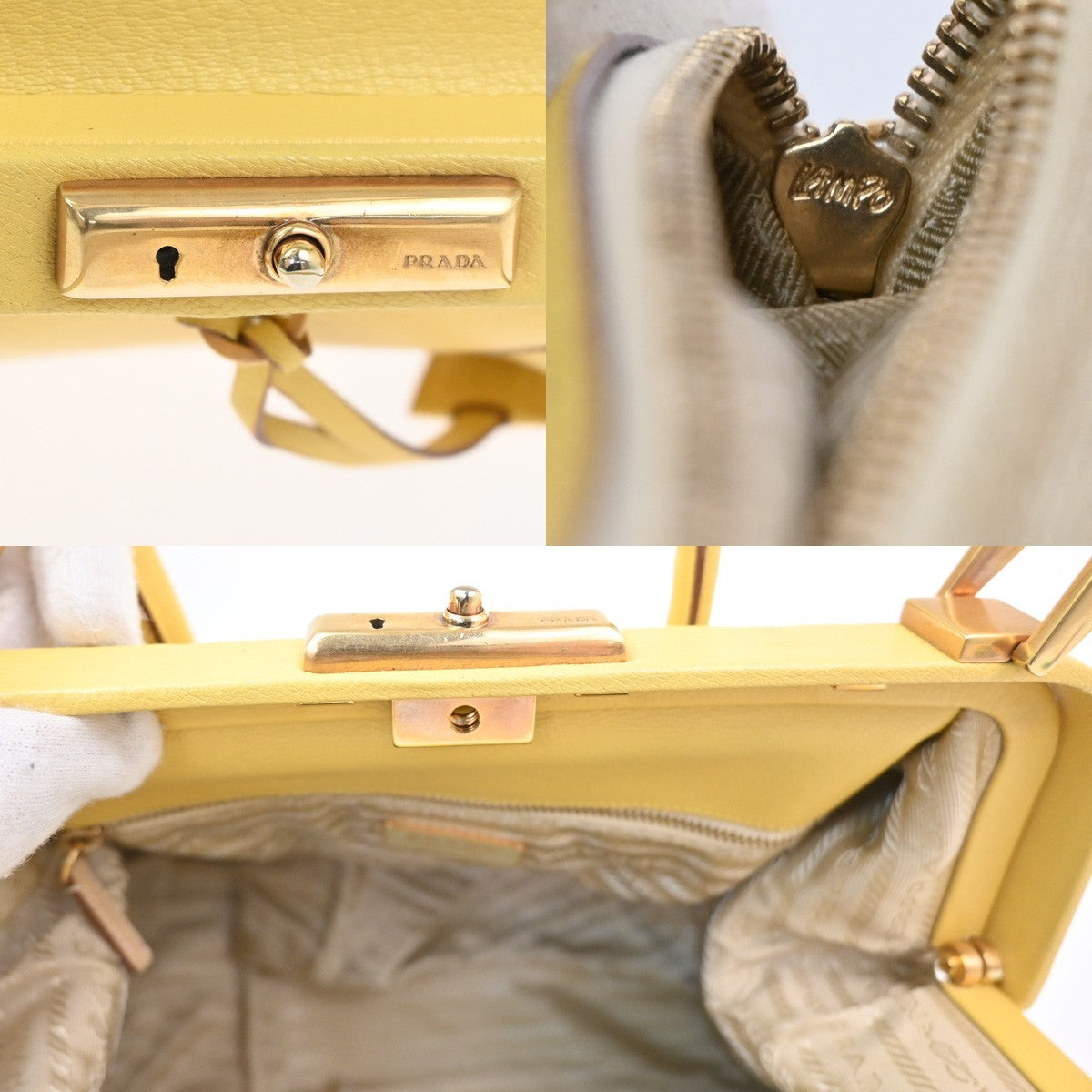 PRADA MILANO Doctor's Hand Bag Leather Yellow GHW Italy 83TA671
