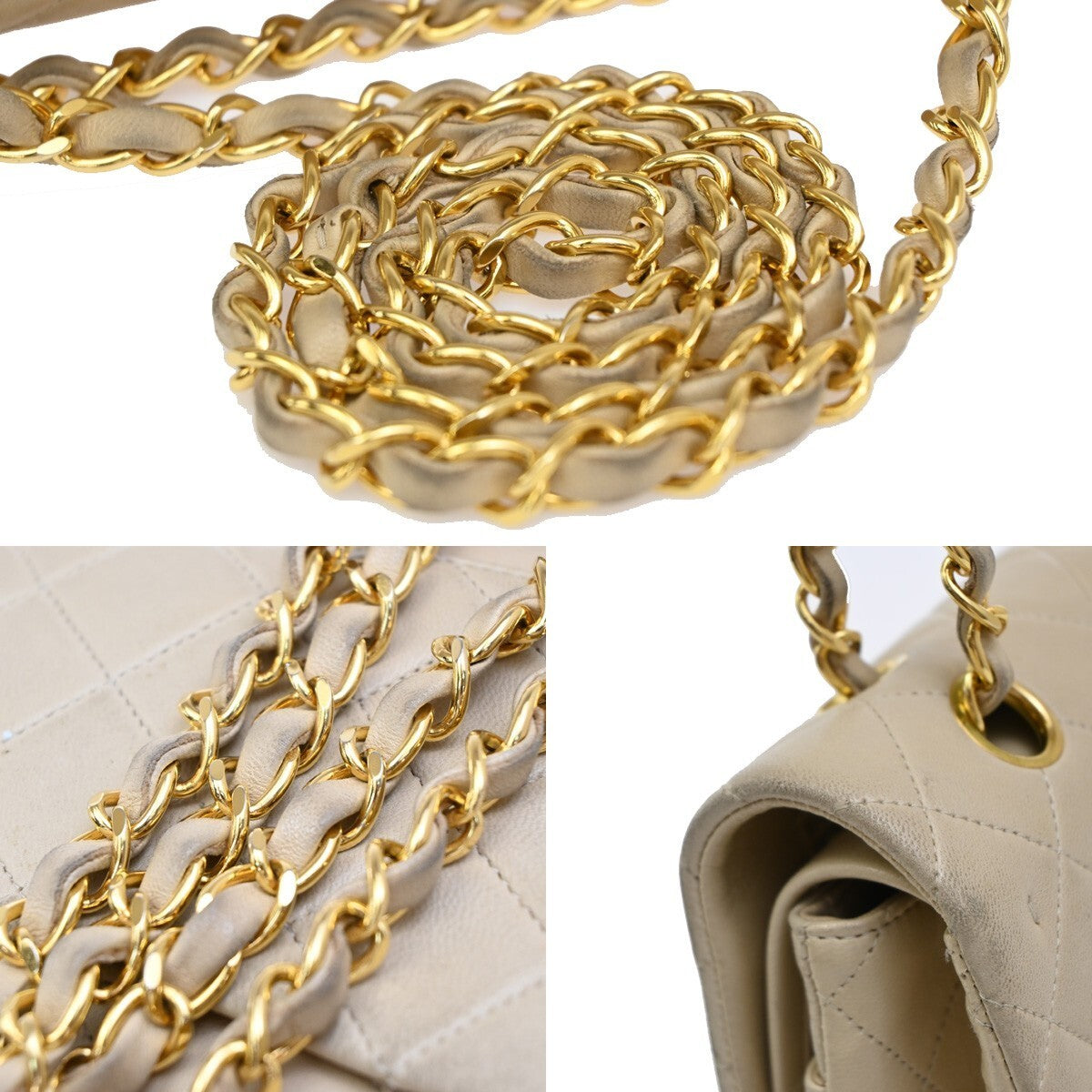 CHANEL Matelasse 25 Double Flap Chain Shoulder Bag Leather BE Vintage 373RF341
