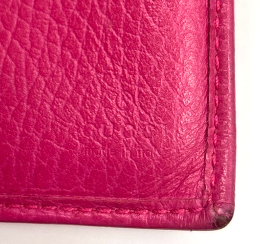 GUCCI Logo GG Marmont Compact Trifold Wallet Leather Pink GHW Italy 66KC598