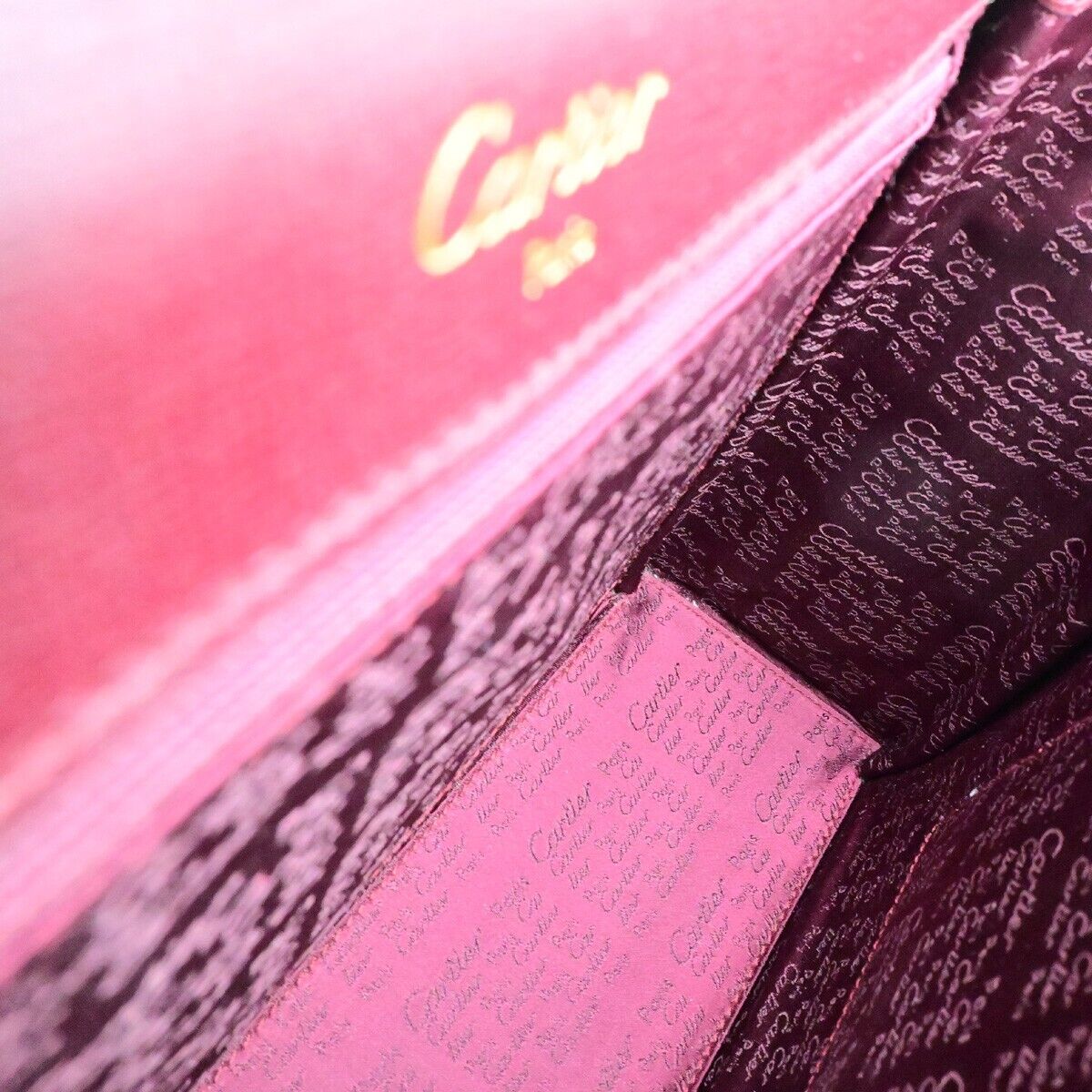CARTIER 2C Logos Hand Bag Leather Bordeaux Gold-Plated Made In Spain 78EC825