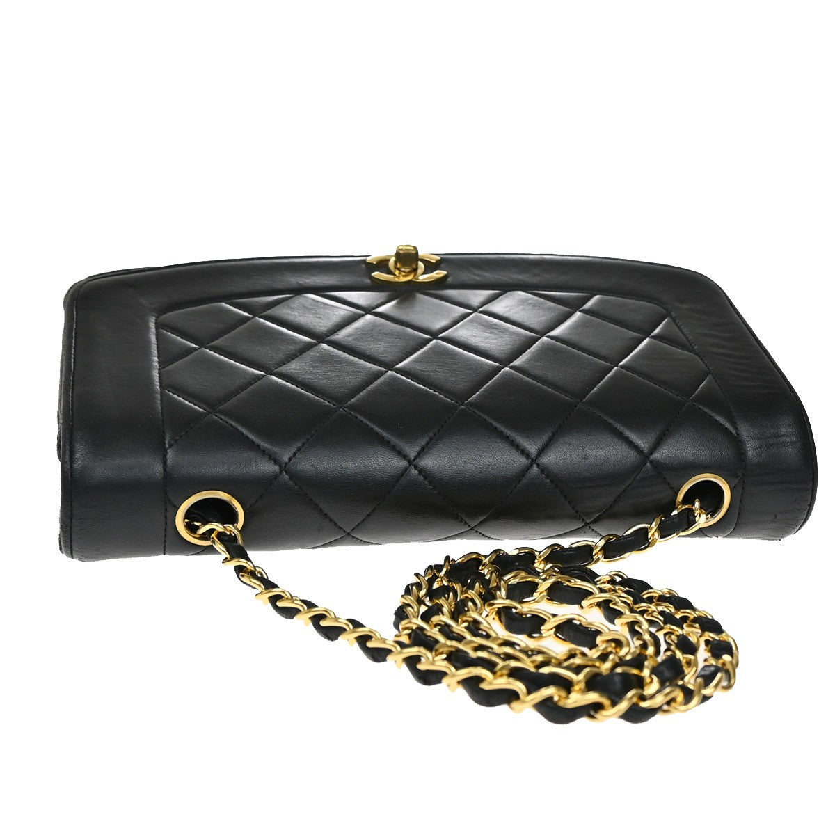 CHANEL CC Logo Diana Matelasse 25 Chain Shoulder Bag Leather Black GHW 373RL388