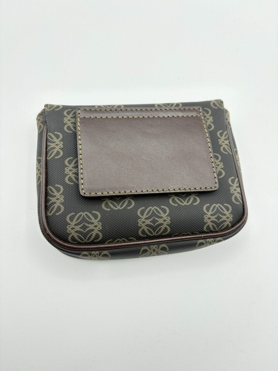 LOEWE Logo Repeat Anagram Hand Bag Front Pouch PVC Leather Brown SHW 87YJ124