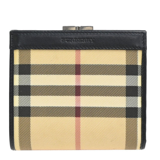 BURBERRY Logo Nova Check Bifold Wallet PVC Leather BE BK SHW Italy 07KC597