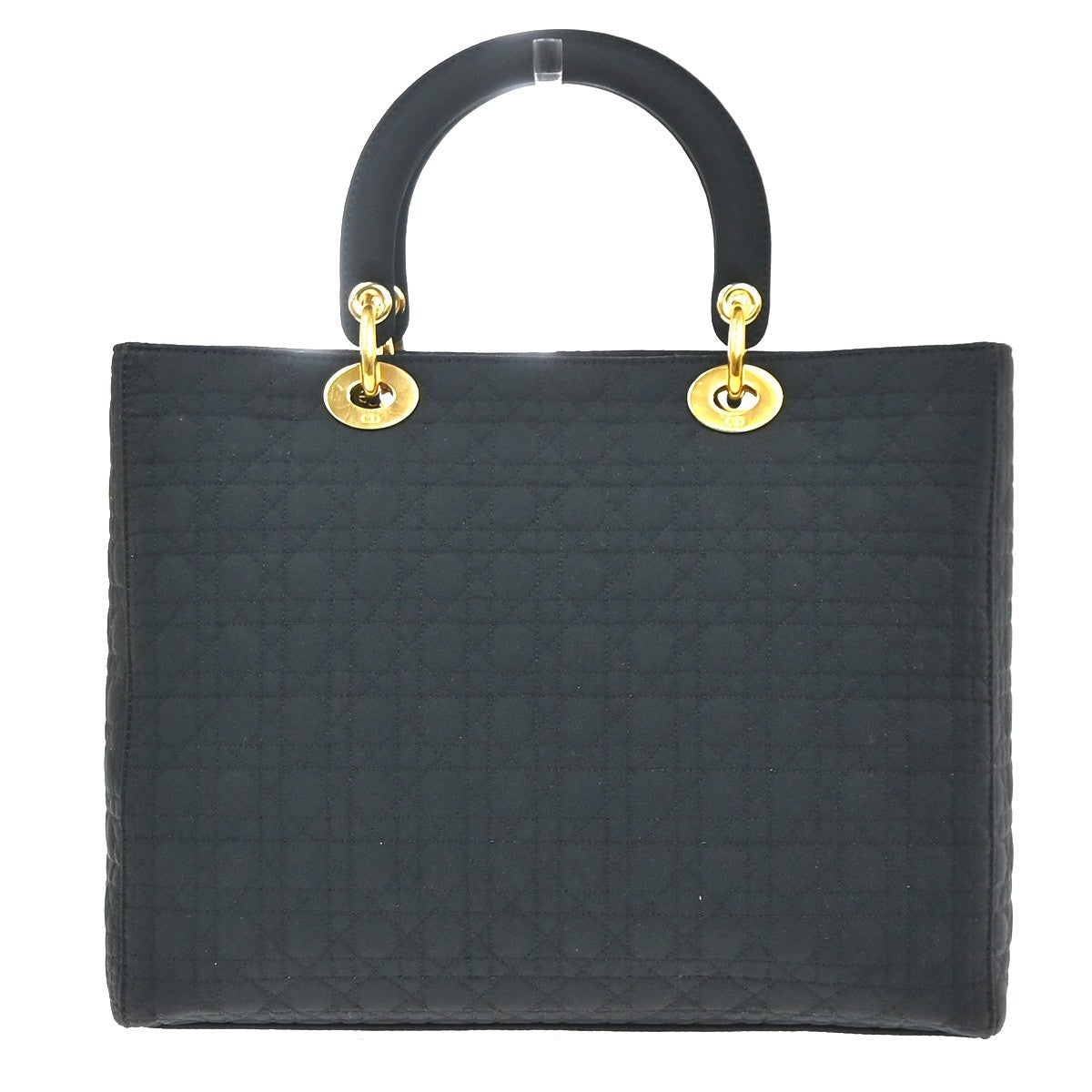 CHRISTIAN DIOR Logo Lady Cannage Hand Bag  Nylon Leather Black GHW Italy 79KC991