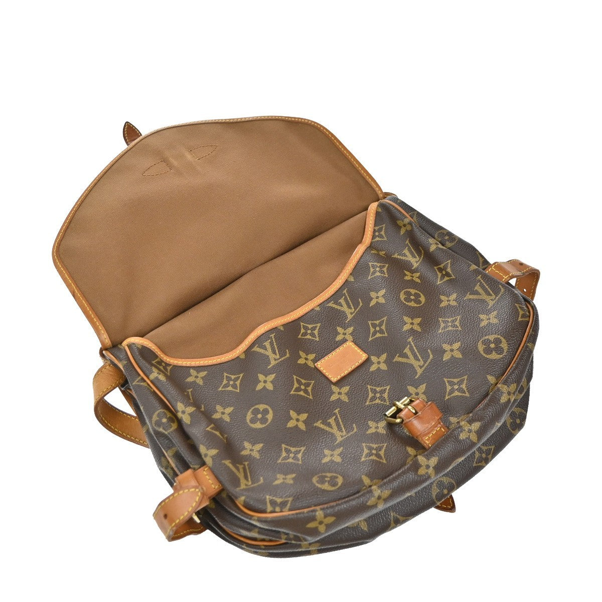LOUIS VUITTON Logo Saumur 30 Shoulder Bag Monogram Leather Brown M42256 84EG375