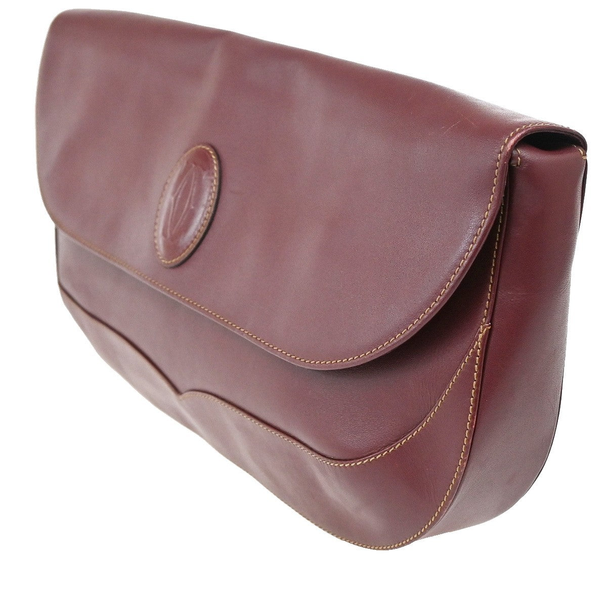 MUST DE CARTIER 2C Logo Clutch Hand Bag Leather Red GHW Italy 09KB640