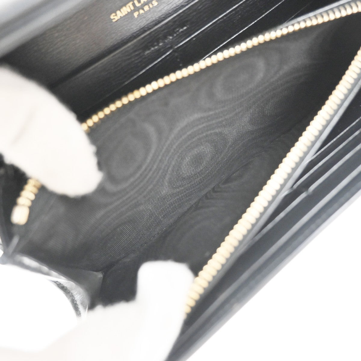 SAINT LAURENT YSL Logo Bifold Long Wallet Leather Black GHW Italy 68KP489