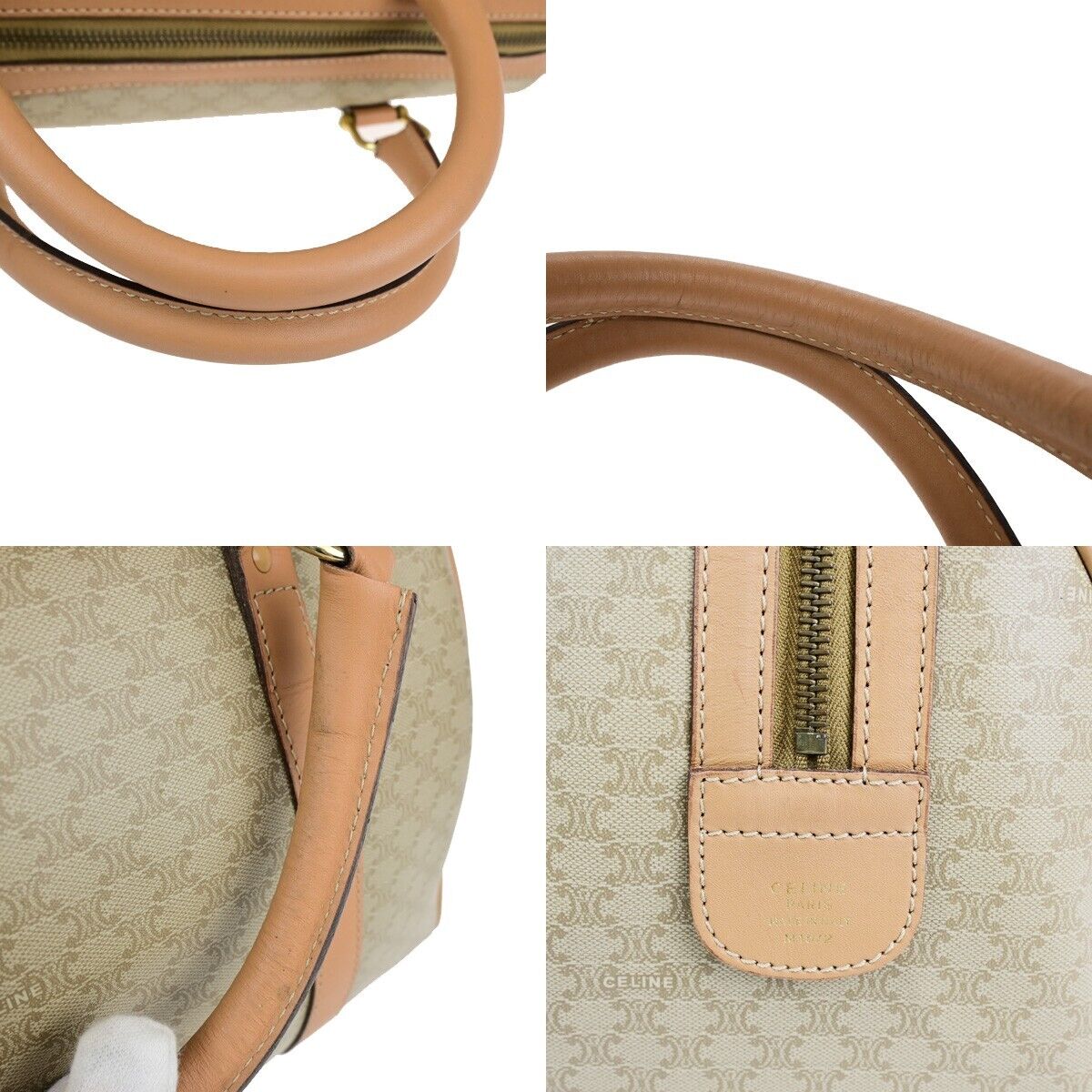 CELINE Macadam Pattern Travel Hand Bag PVC Leather Brown Gold Italy 67EC975