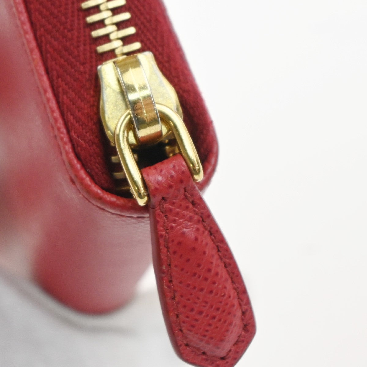 PRADA Zip Around Coin Case Compact Wallet Saffiano Leather Red Italy 37MA483