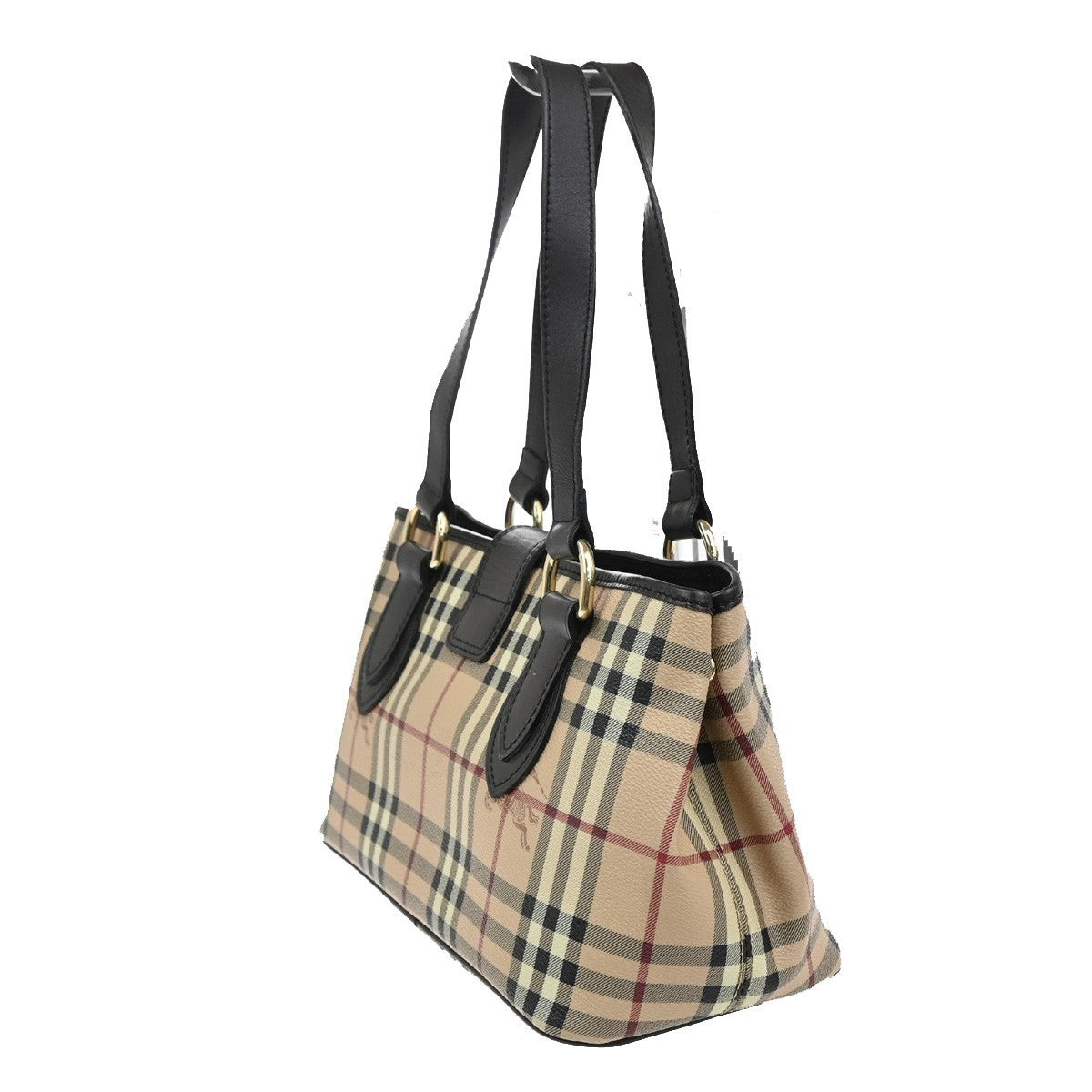 BURBERRY Nova Check Buckle Hand Bag PVC Leather Beige Brown GHW 32RL656