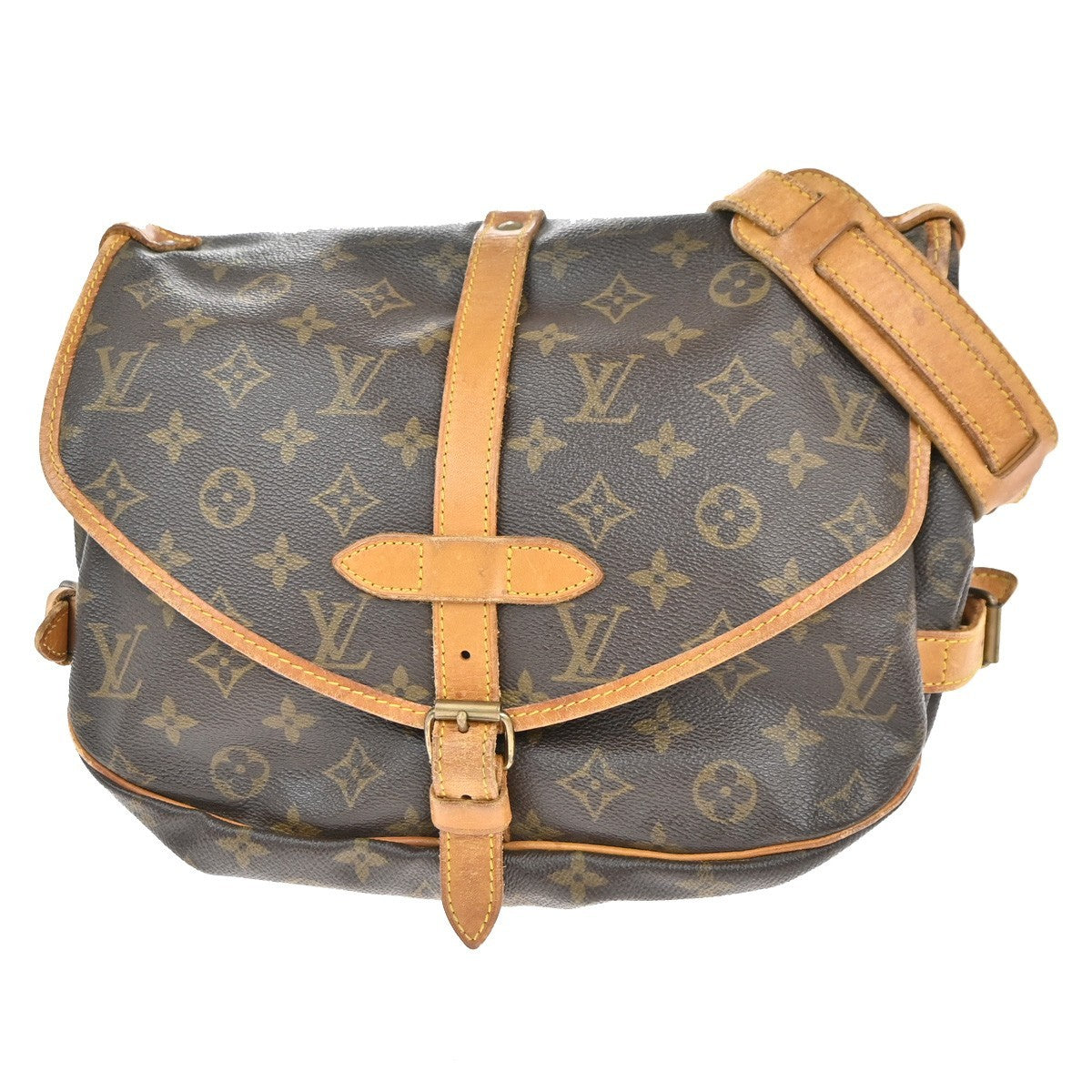 LOUIS VUITTON Logo Saumur 30 Shoulder Bag Monogram Leather Brown M42256 87EG368