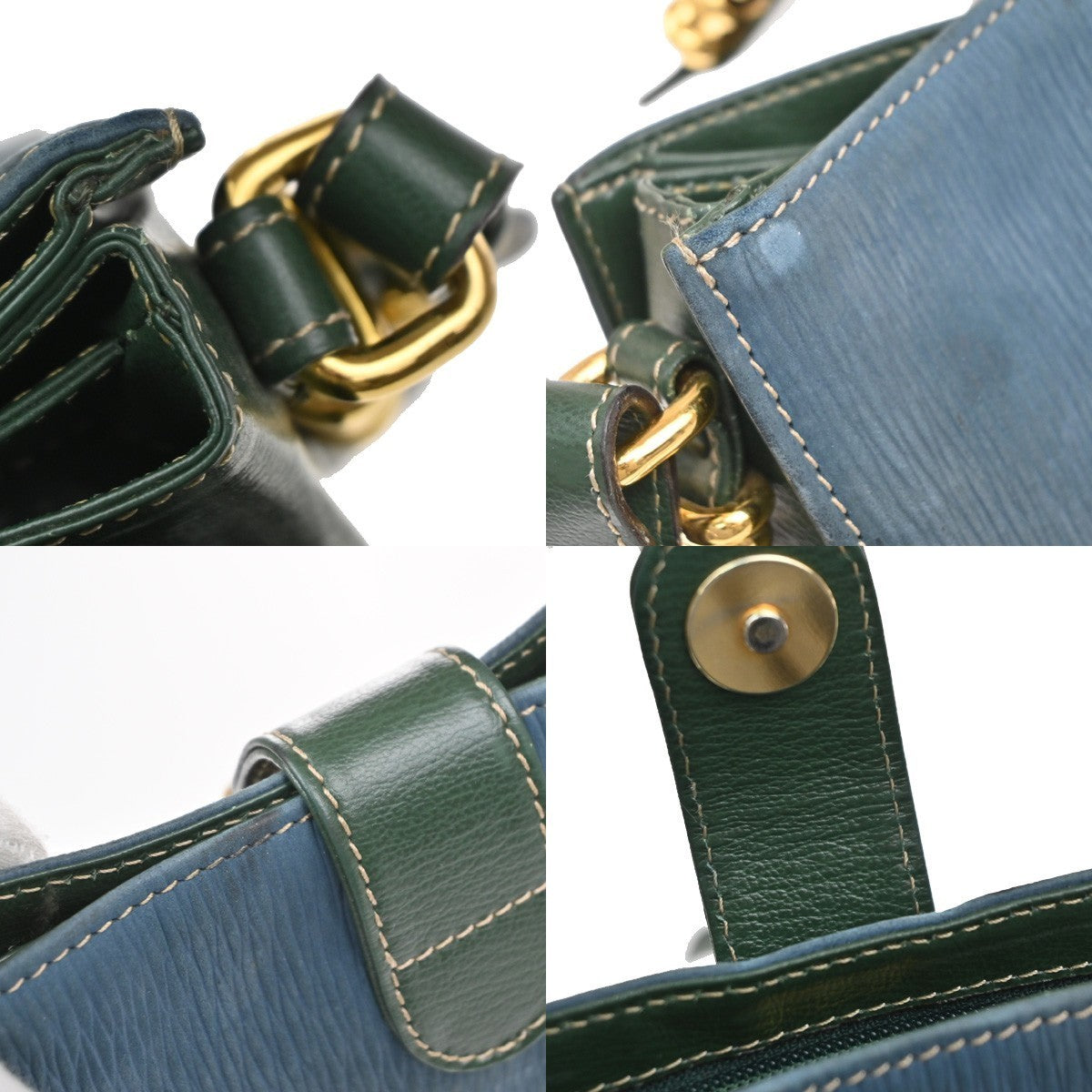 LOEWE Velazquez Logo Shoulder Bag Suede Leather Green Blue GHW Spain 97MA549