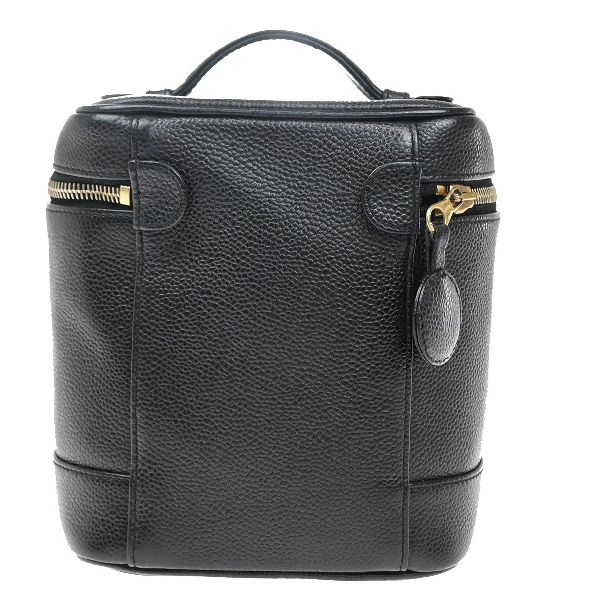 CHANEL CC Vanity Cosmetic Hand Bag Grained Calfskin Leather Black GHW 50RF685